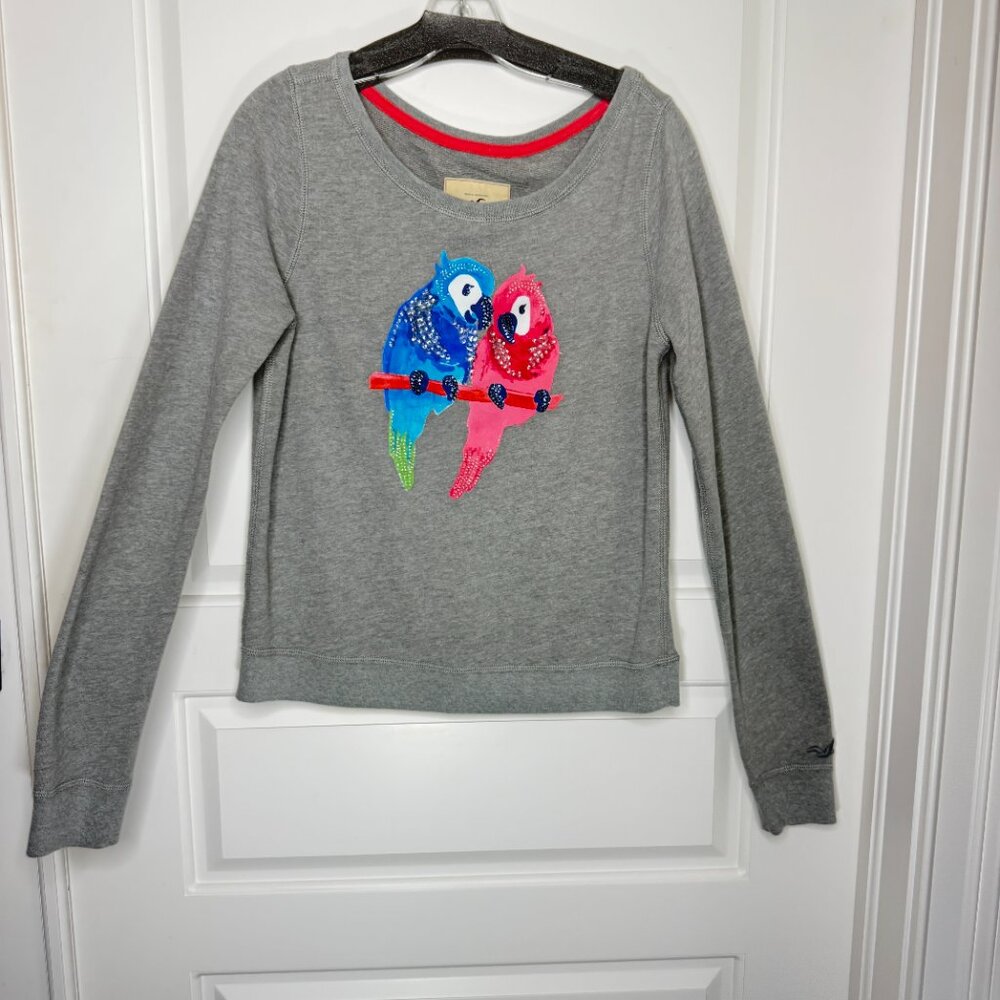 Hollister Gray Sequin Parrot Graphic Crewneck Sweatshirt M